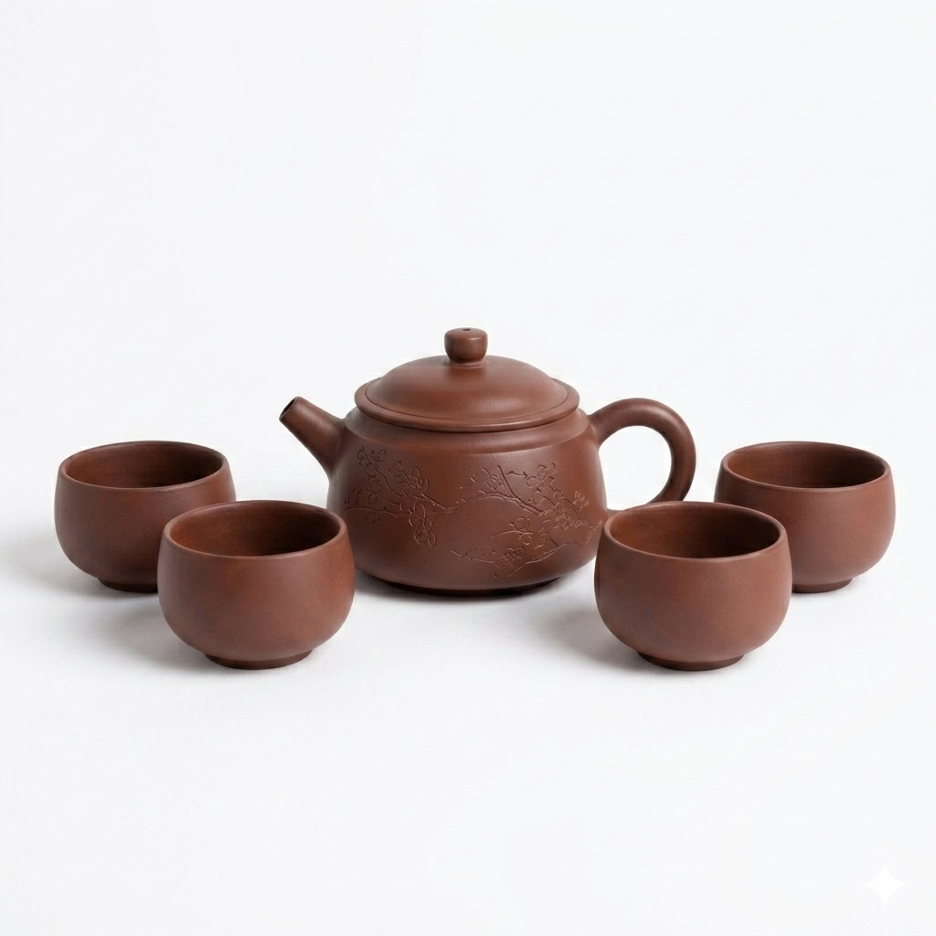 梅花紫砂茶具套裝 (一壺四杯)