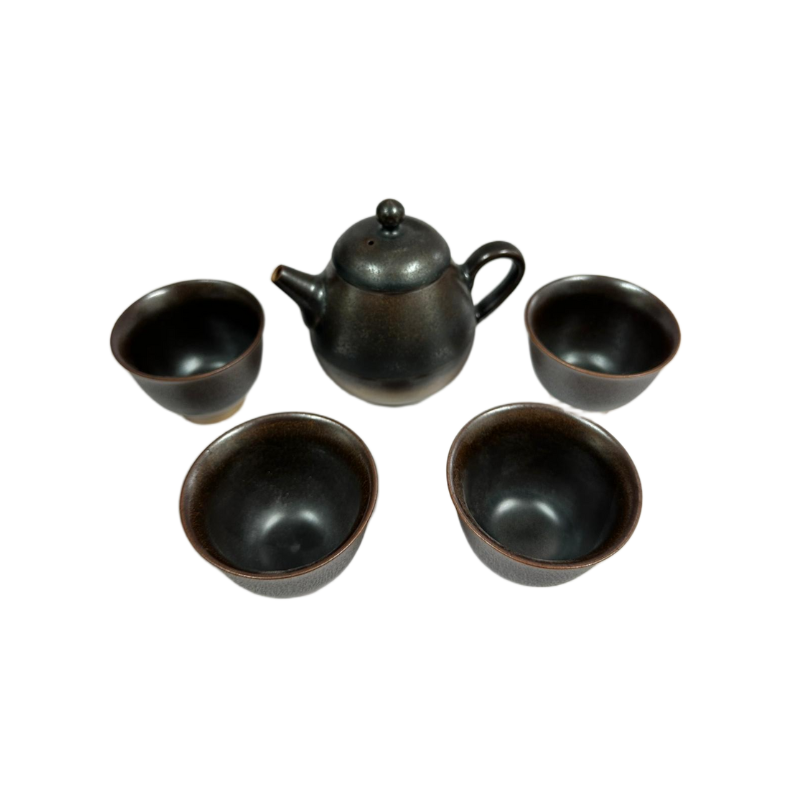 黑金窯變釉茶具套裝 (一壺四杯)
