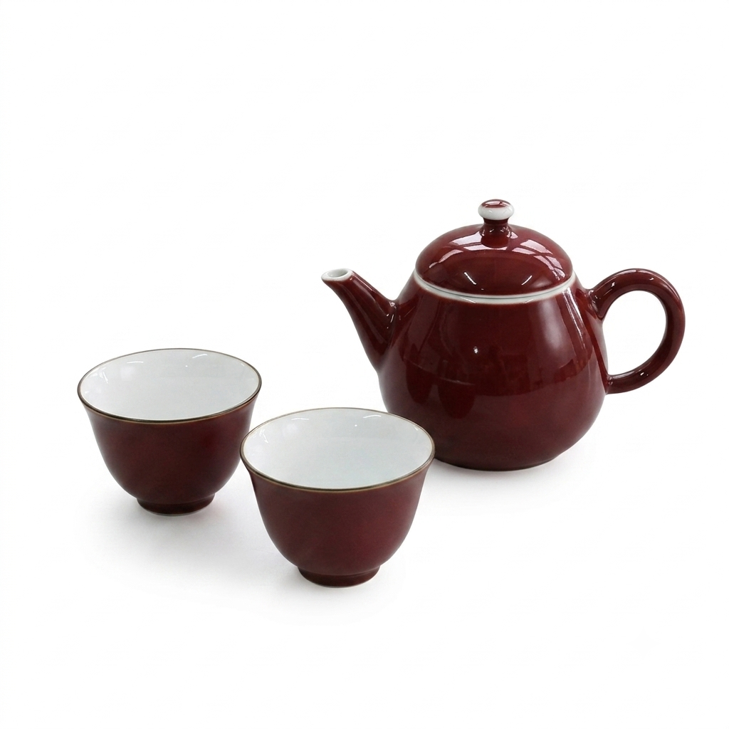 紅釉茶具套裝 (一壺兩杯)