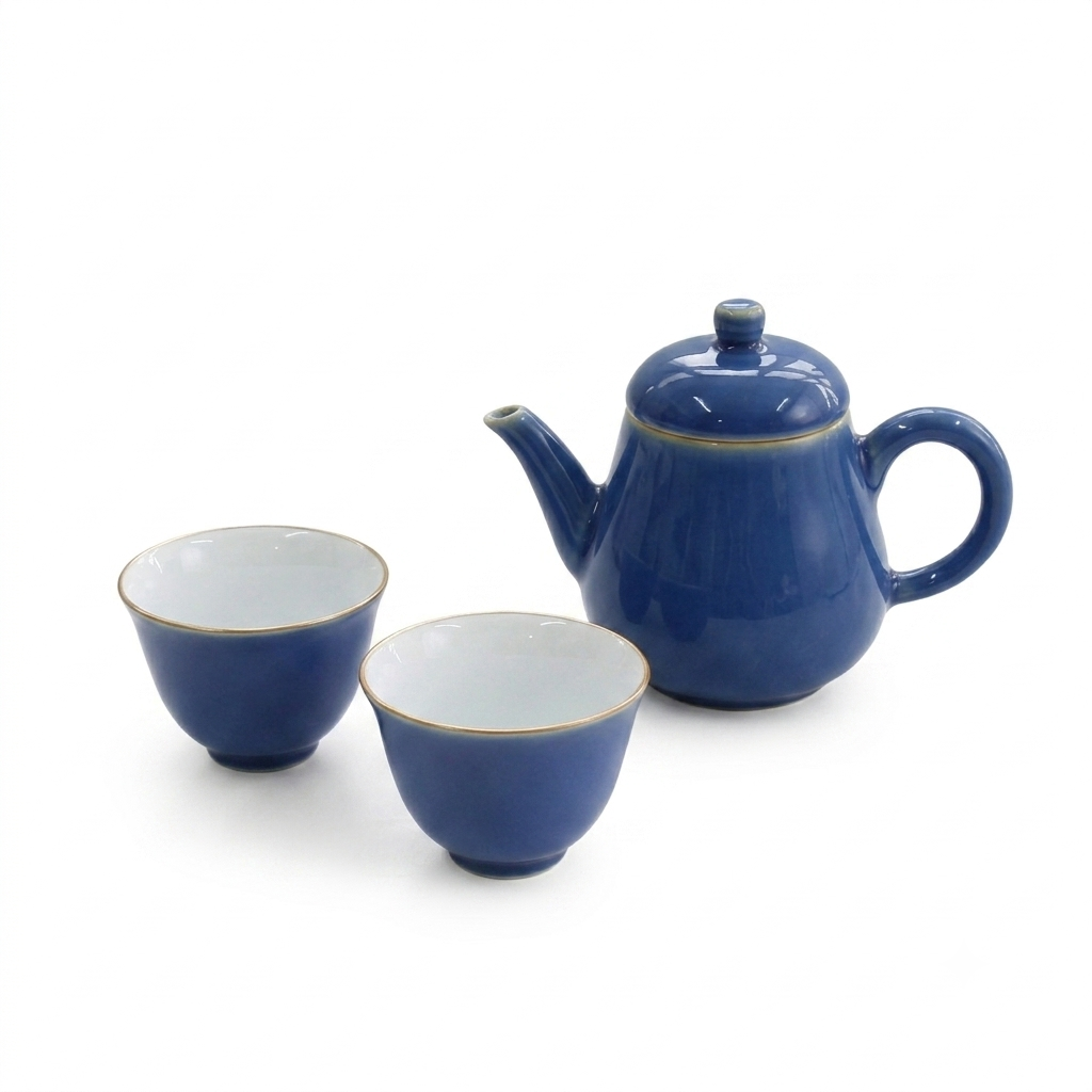 粉藍釉茶具套裝 (一壺兩杯)