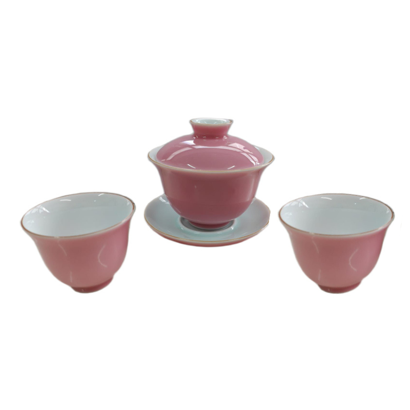 粉紅釉茶具套裝 (一蓋碗兩杯)